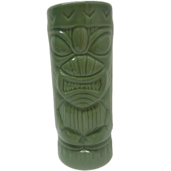 Vtg Tiki Hawaiian Cup Vase Ceramic Mug Green Double Sided Sang Kung B Decor - Picture 1 of 11